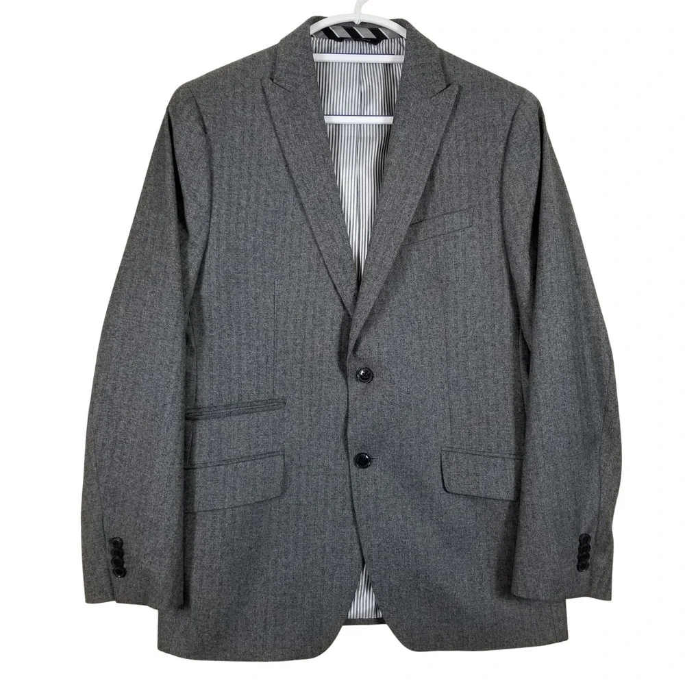 Banana Republic Modern Slim Fit Grey Herringbone 100% Wool Blazer Sport Coat 40R